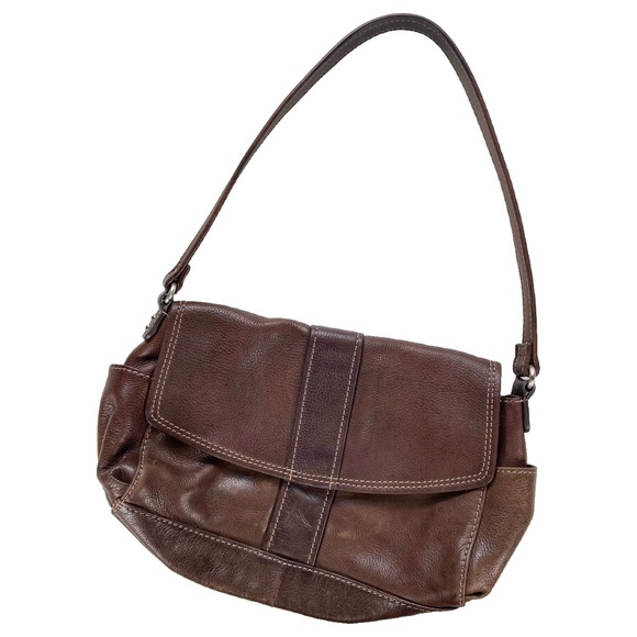 Fossil Handbags - Fossil Bag Genuine Top Grain Leather Brown Snap Closure Flap 9 Pocketed Satchel